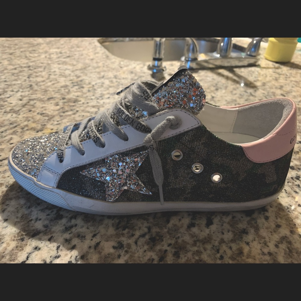 Golden Goose Super Star sneaker. Pink/ Silver/ Camo. 8.5
